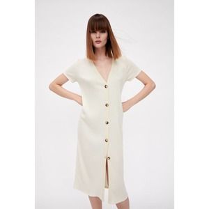 Zara Button Down Ribbed Midi Dress